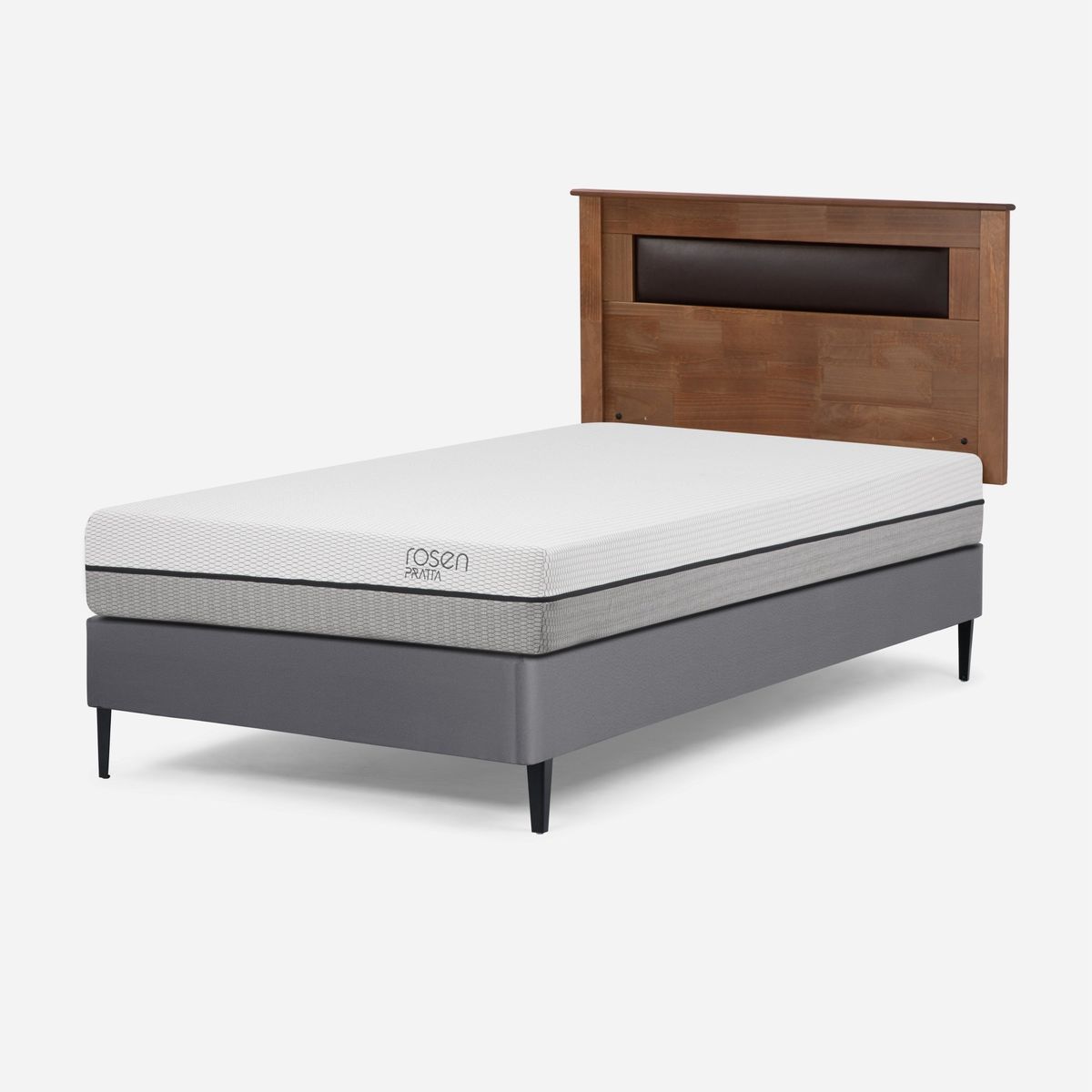 ROSEN - Cama Europea Pratta 1,5 Plazas Pata Acero + Respaldo Ferrara