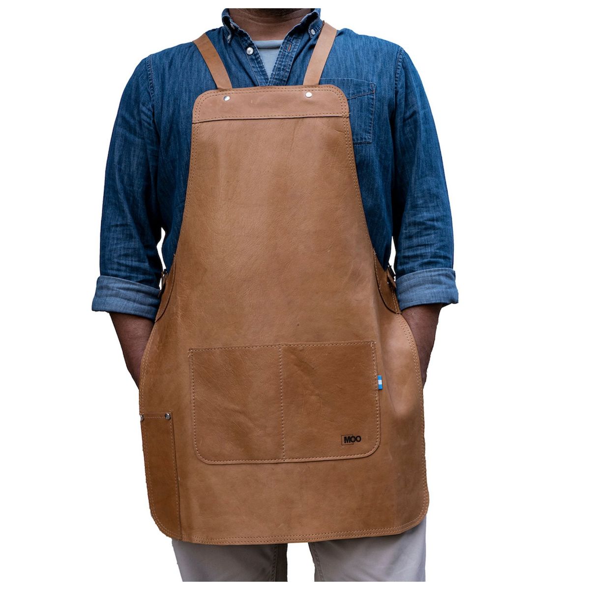 MOO HOGAR - Pechera Cuero Natural una Pieza 72 X 52 cm Correas Cruzadas