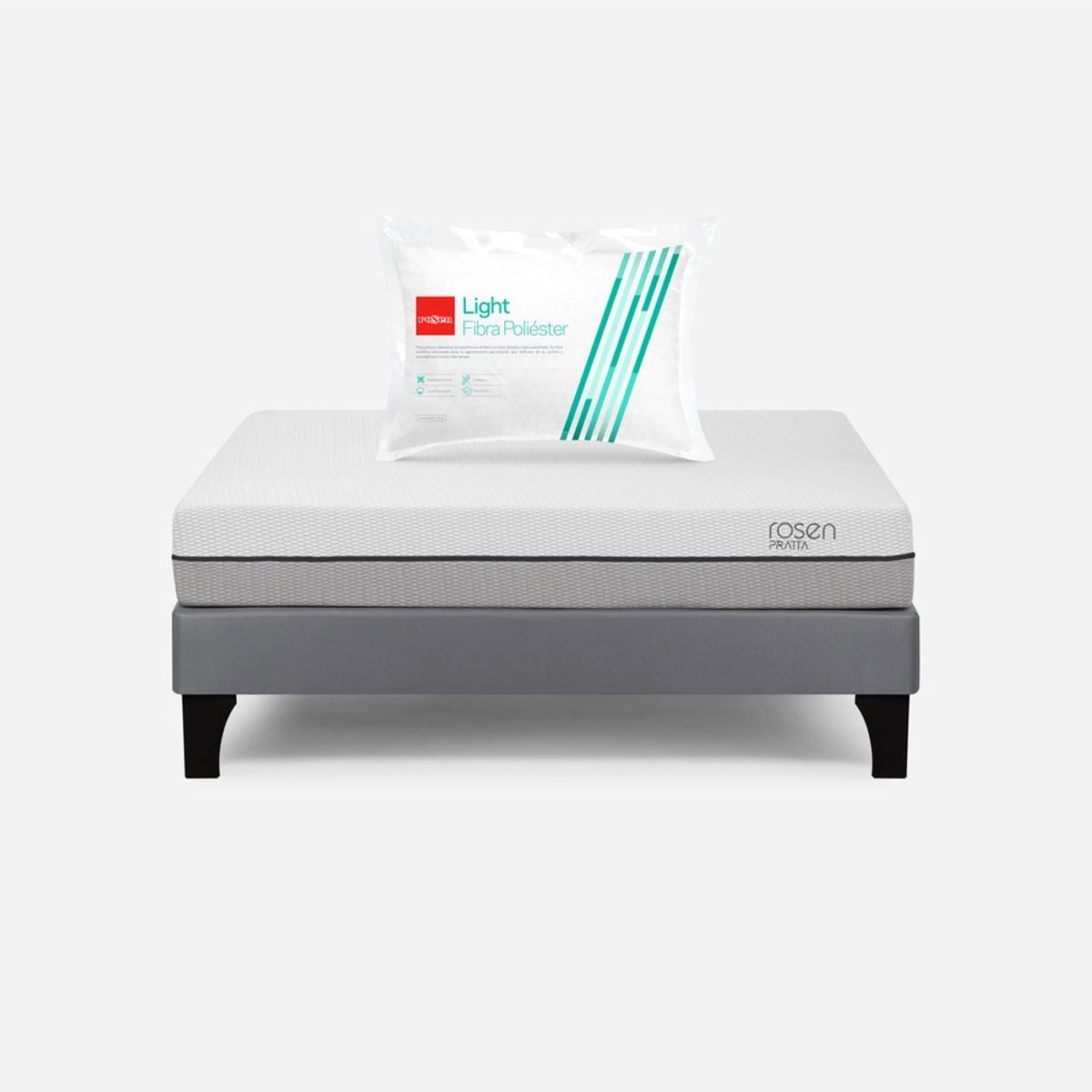 ROSEN - Cama Europea Pratta Full 135x200 cm + Almohada Fibra Light