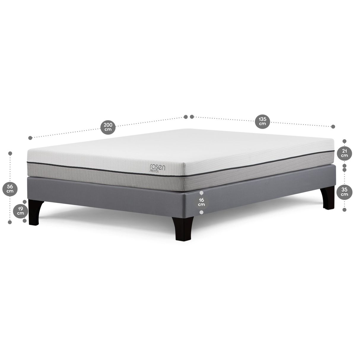 ROSEN - Cama Europea Pratta Full 135x200 cm + Almohada Fibra Light