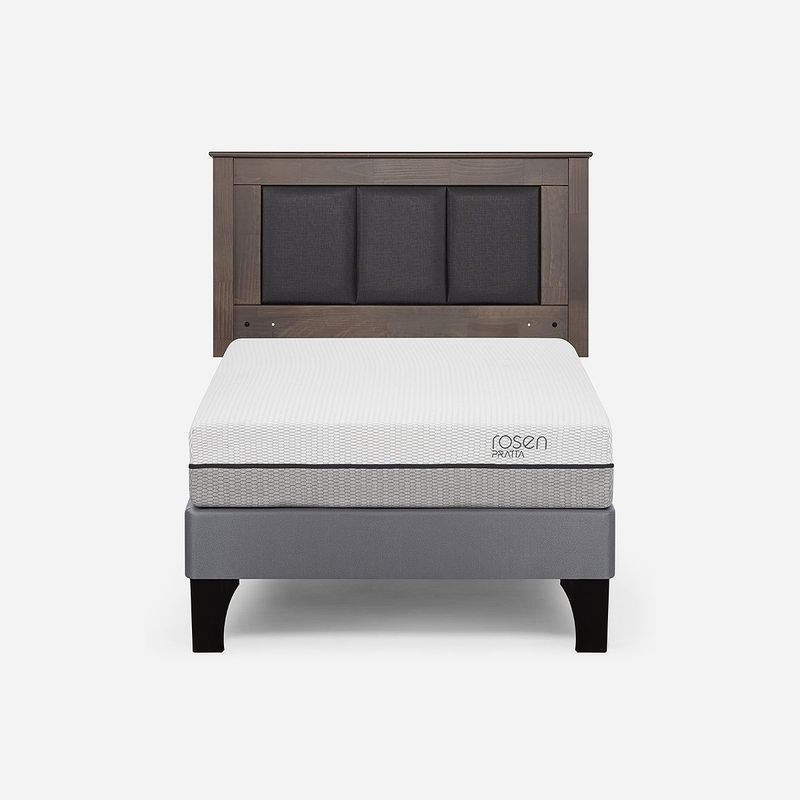 ROSEN - Cama Europea Pratta 1,5 Plazas Pata Madera + Respaldo Rachel