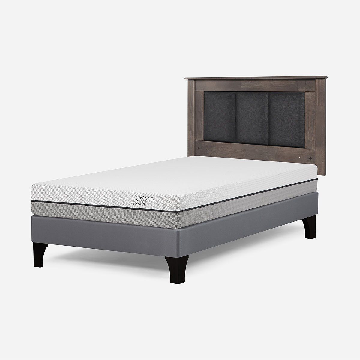 ROSEN - Cama Europea Pratta 1,5 Plazas Pata Madera + Respaldo Rachel