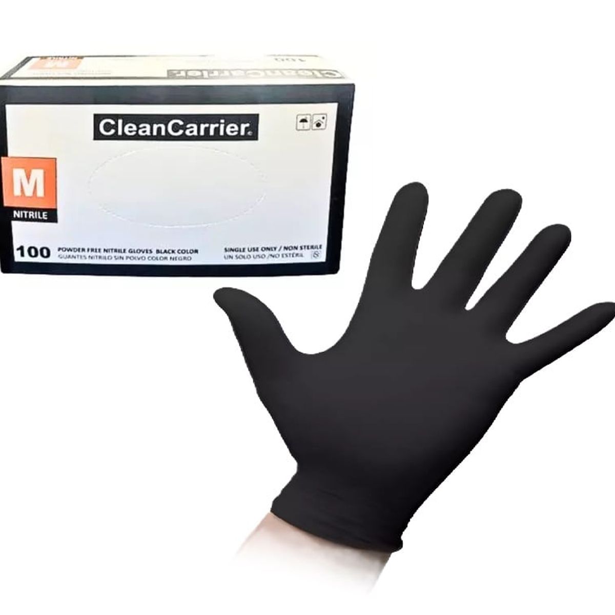 CLEANCARRIER - Guantes Nitrilo Negro Talla M Cleancarrier S/polvo 100 Unid