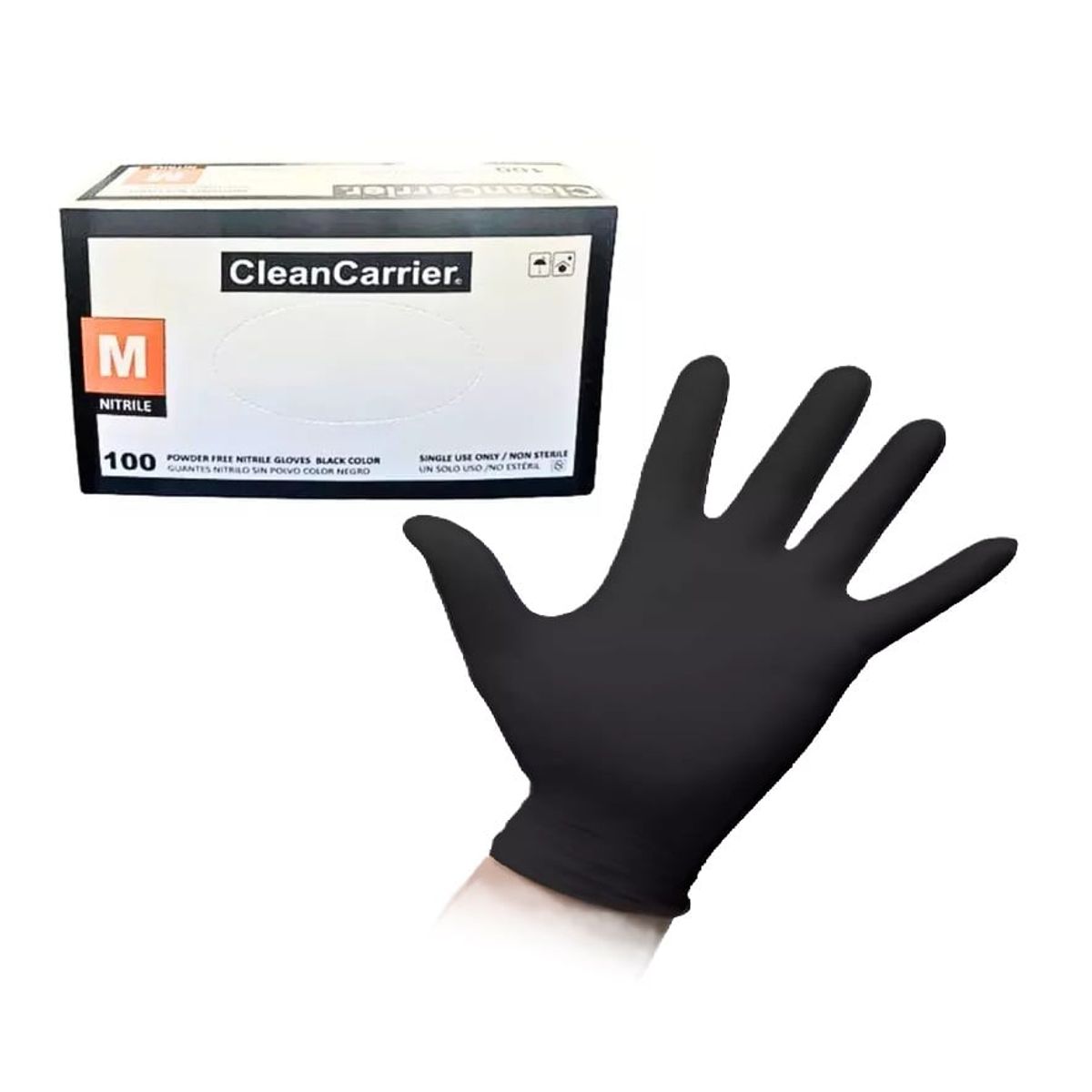 CLEANCARRIER - Guantes Nitrilo Negro Talla M Cleancarrier S/polvo 100 Unid