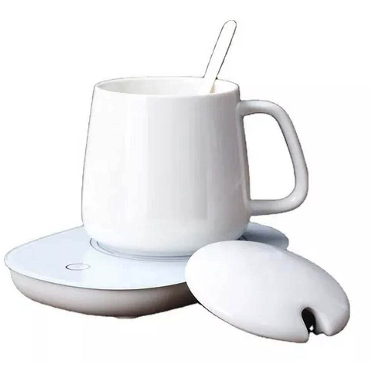 GENERICO - Taza De Café Blanca Con Calentador Eléctrico Set Taza Mug + Cuchara