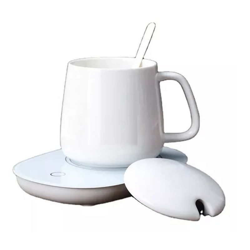 GENERICO - Taza De Café Blanca Con Calentador Eléctrico Set Taza Mug + Cuchara