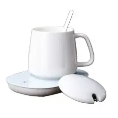 GENERICO - Taza De Café Blanca Con Calentador Eléctrico Set Taza Mug + Cuchara