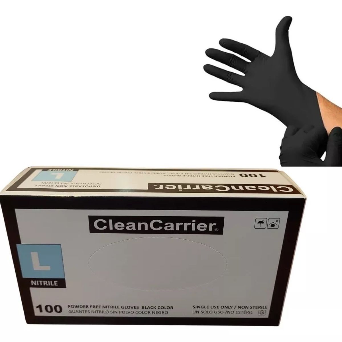 CLEANCARRIER - Guantes Nitrilo Negro S/polvo Talla L Cleancarrier 100 Unid