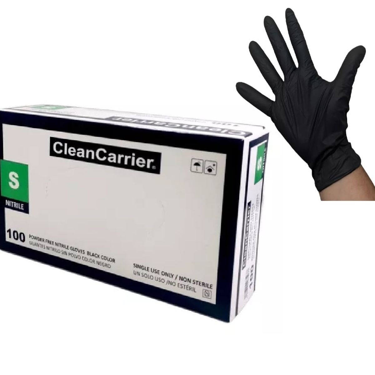 CLEANCARRIER - Guantes Nitrilo Negro S/polvo Talla S Cleancarrier 100 Unid