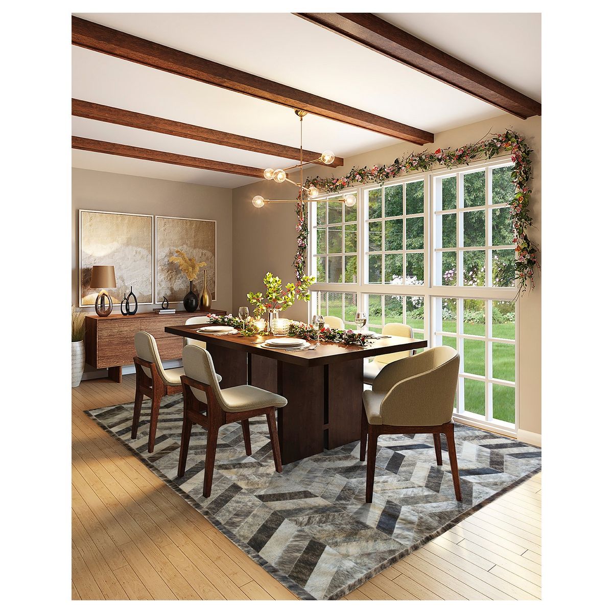 MOO HOGAR - Alfombra Cuero Natural  206X296 Cm Diseño Chevron