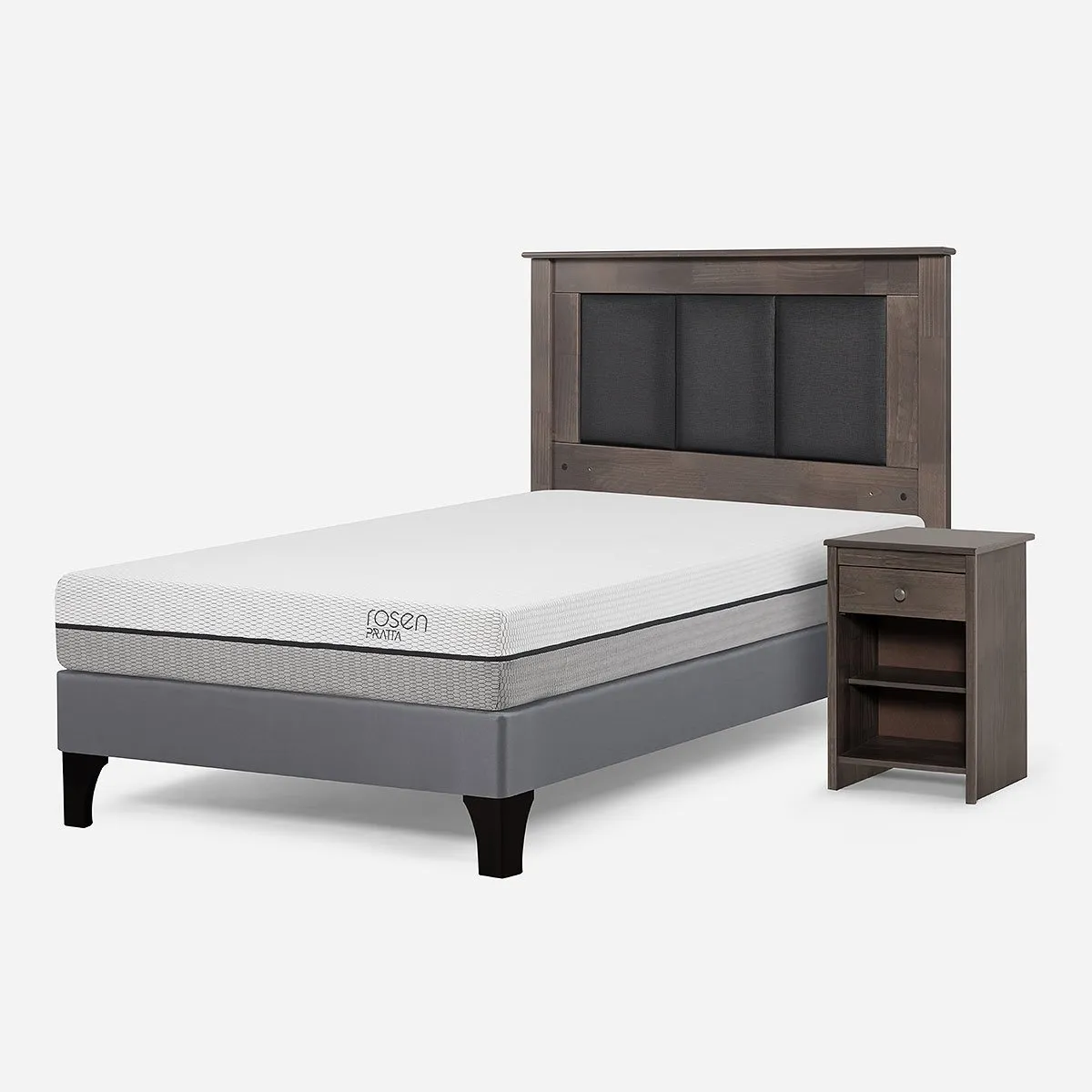 ROSEN - Cama Europea Pratta 1,5 Plazas Pata Madera +Respaldo+Velador