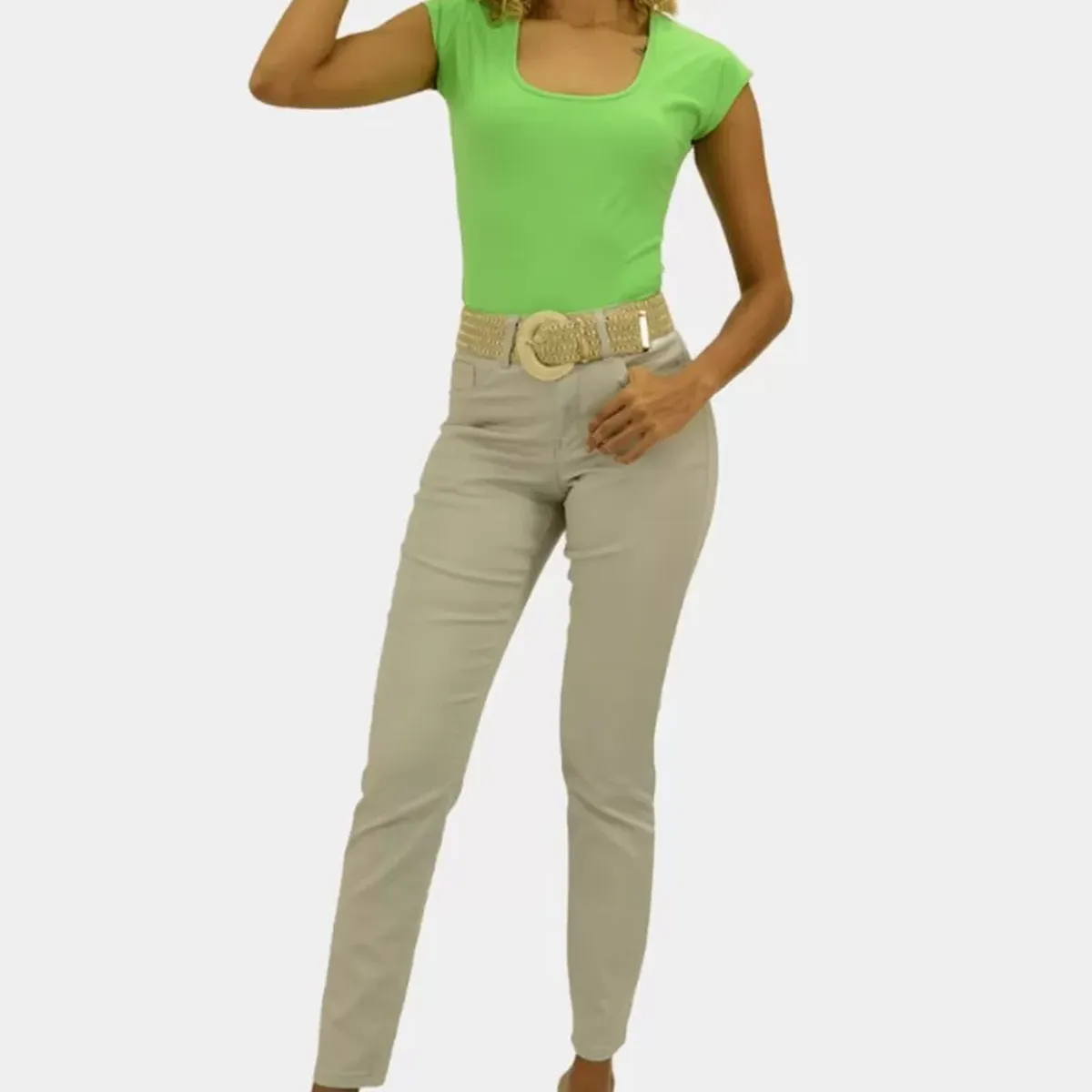 TENTATION - Pantalon Skinny Tiro Alto Push Up Beige Tentation