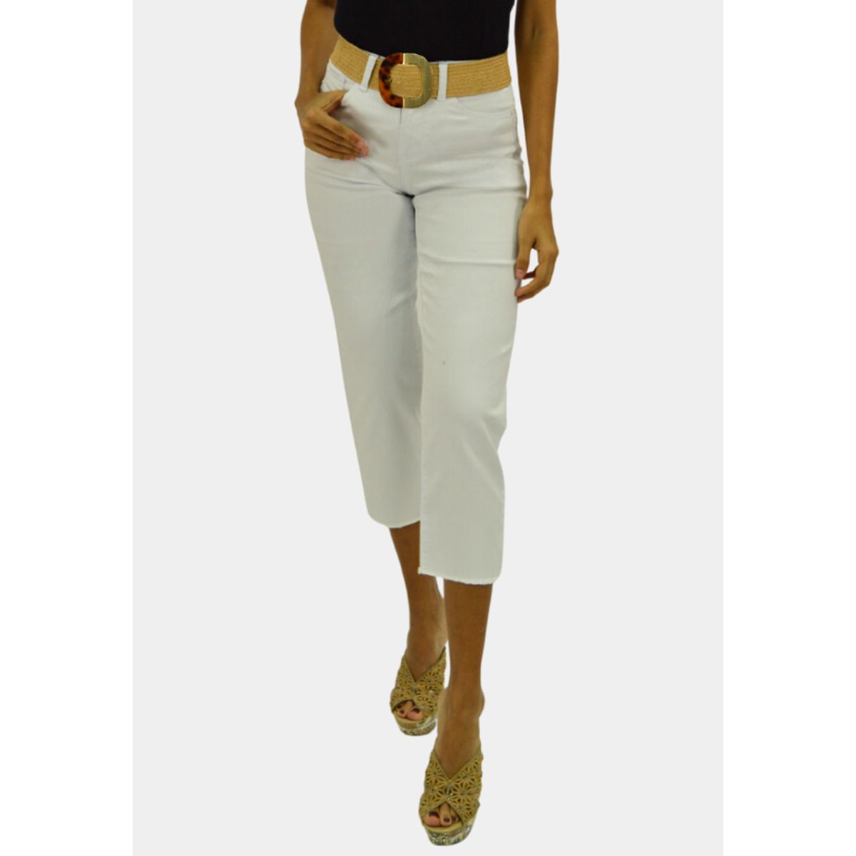 TENTATION - Capri Gabardina Tiro Alto Push Up Blanco Tentation