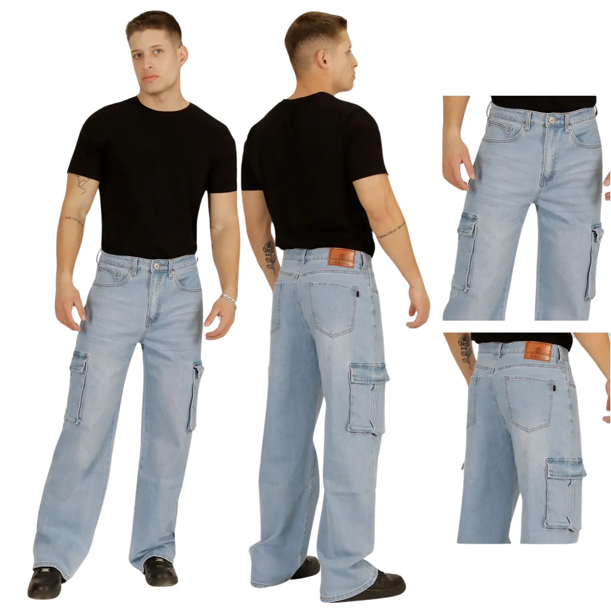 D'JOE - Pantalon Jeans Oversize Cargo Hombre
