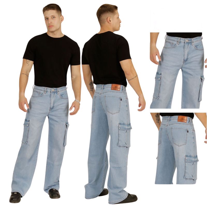D'JOE - Pantalon Jeans Oversize Cargo Hombre