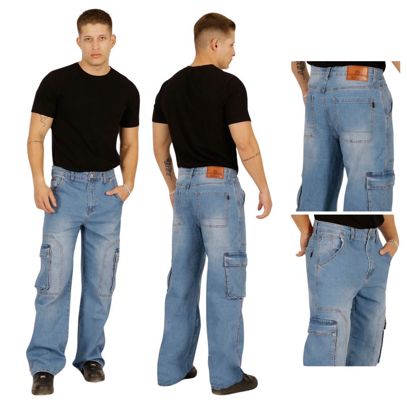 D'JOE - Pantalon Jeans Oversize Cargo Hombre