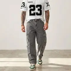 D'JOE - Pantalon Jeans Oversize Cargo Hombre