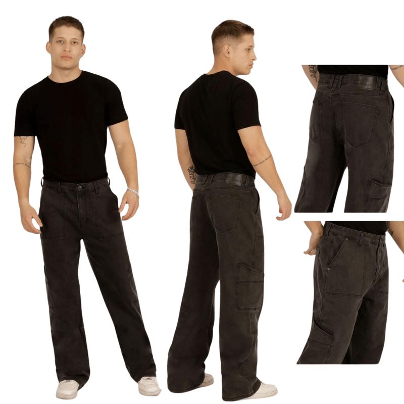 D'JOE - Pantalon Jeans Oversize Cargo Hombre