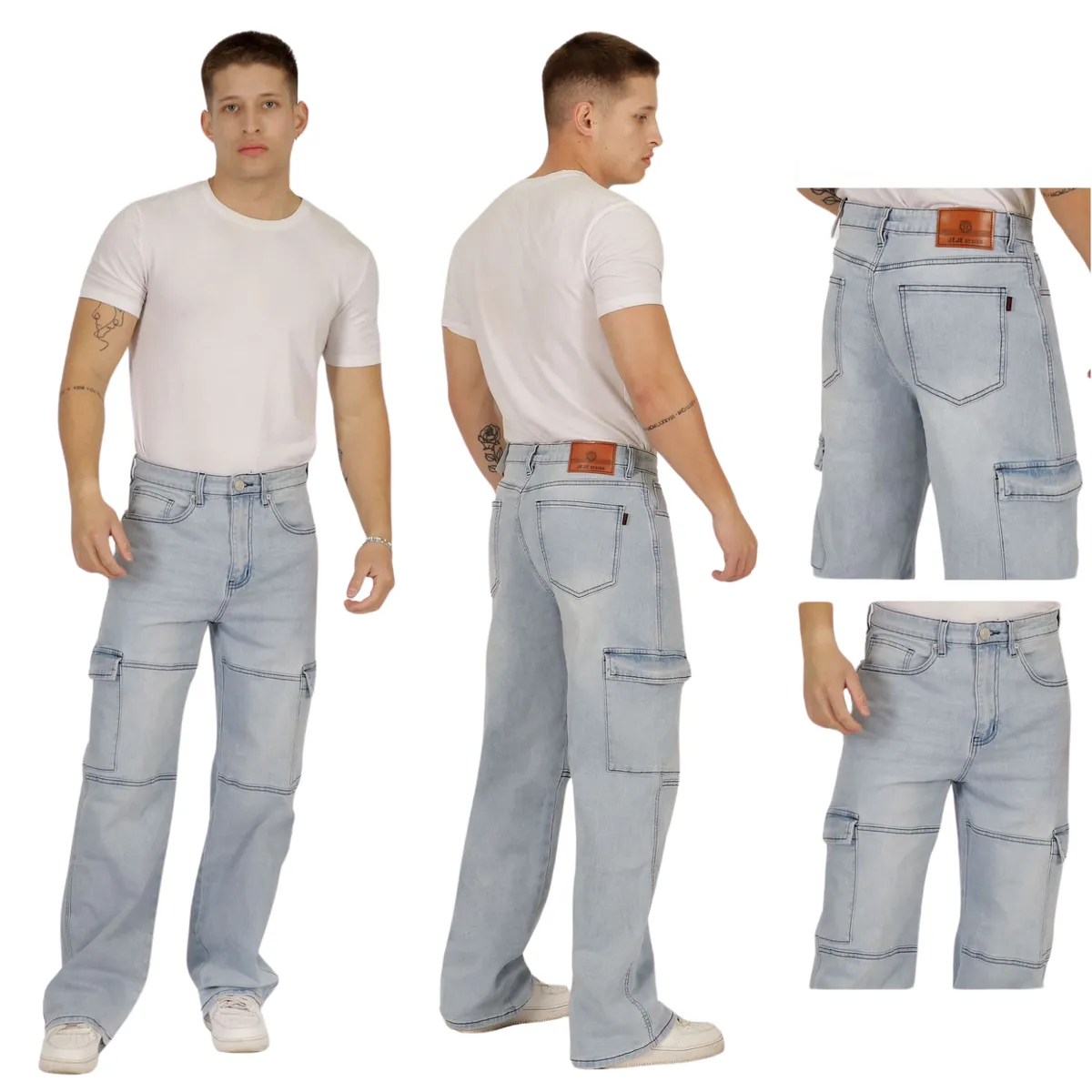D'JOE - Pantalon Jeans Oversize Cargo Hombre