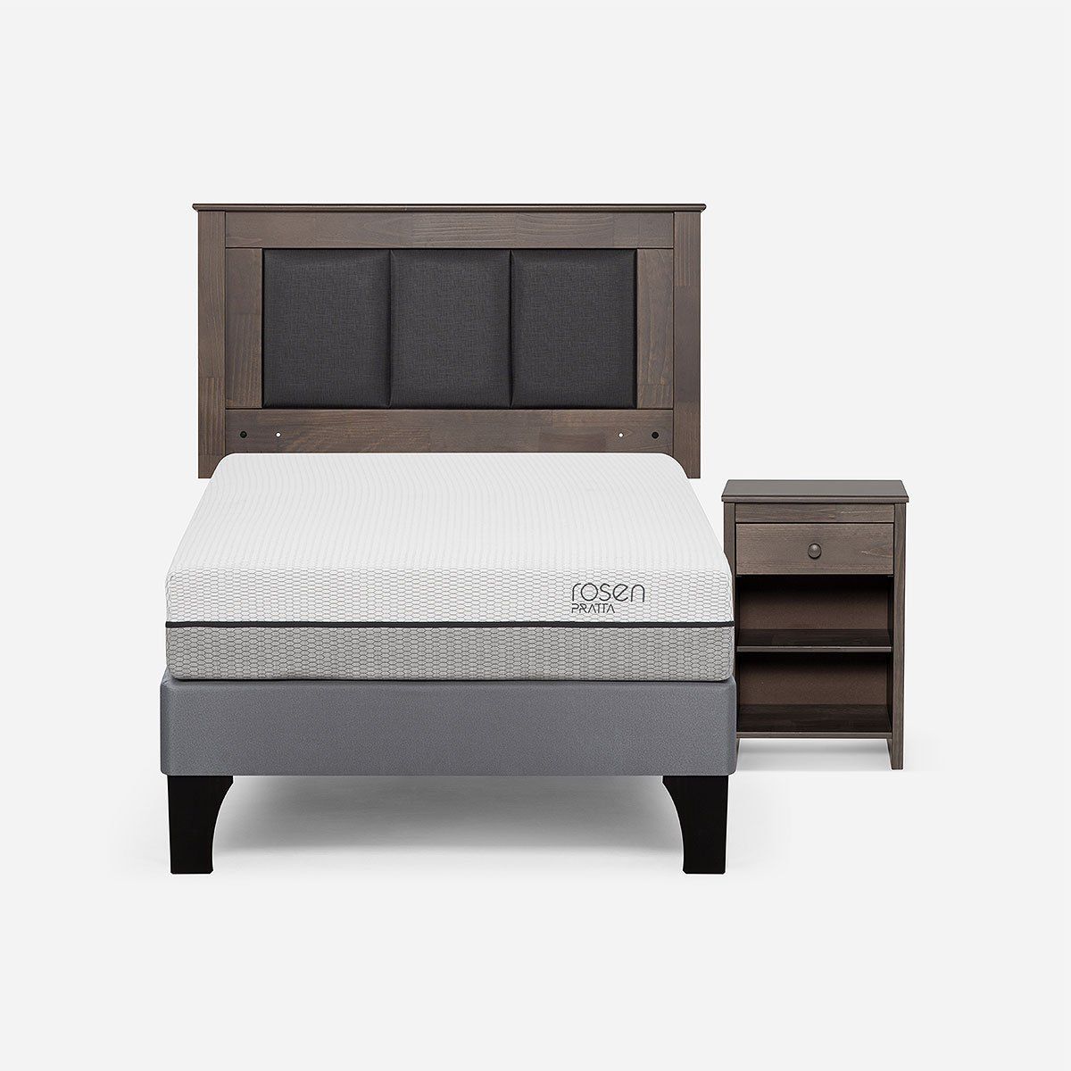 ROSEN - Cama Europea Pratta 1 Plaza Pata Madera + Respaldo + Velador