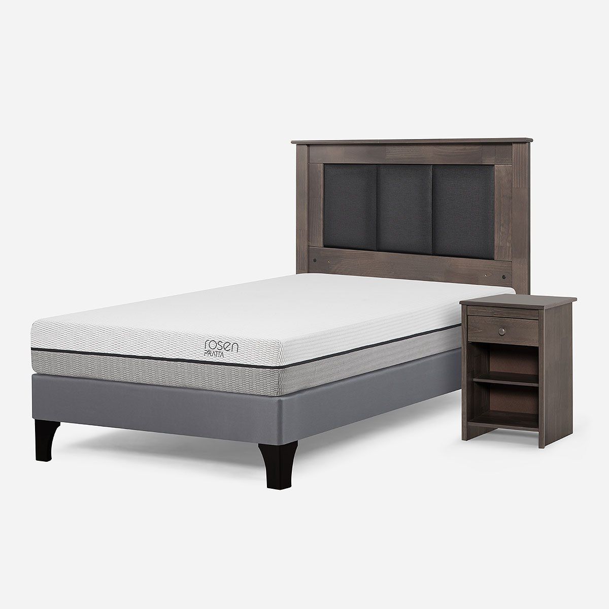 ROSEN - Cama Europea Pratta 1 Plaza Pata Madera + Respaldo + Velador