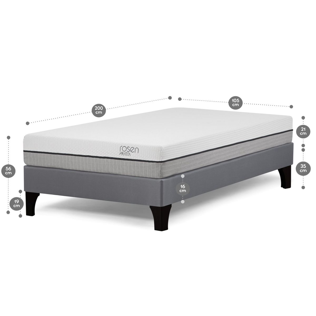 ROSEN - Cama Europea Pratta 1,5 Plazas 105x200 cm+Almohada F. Light