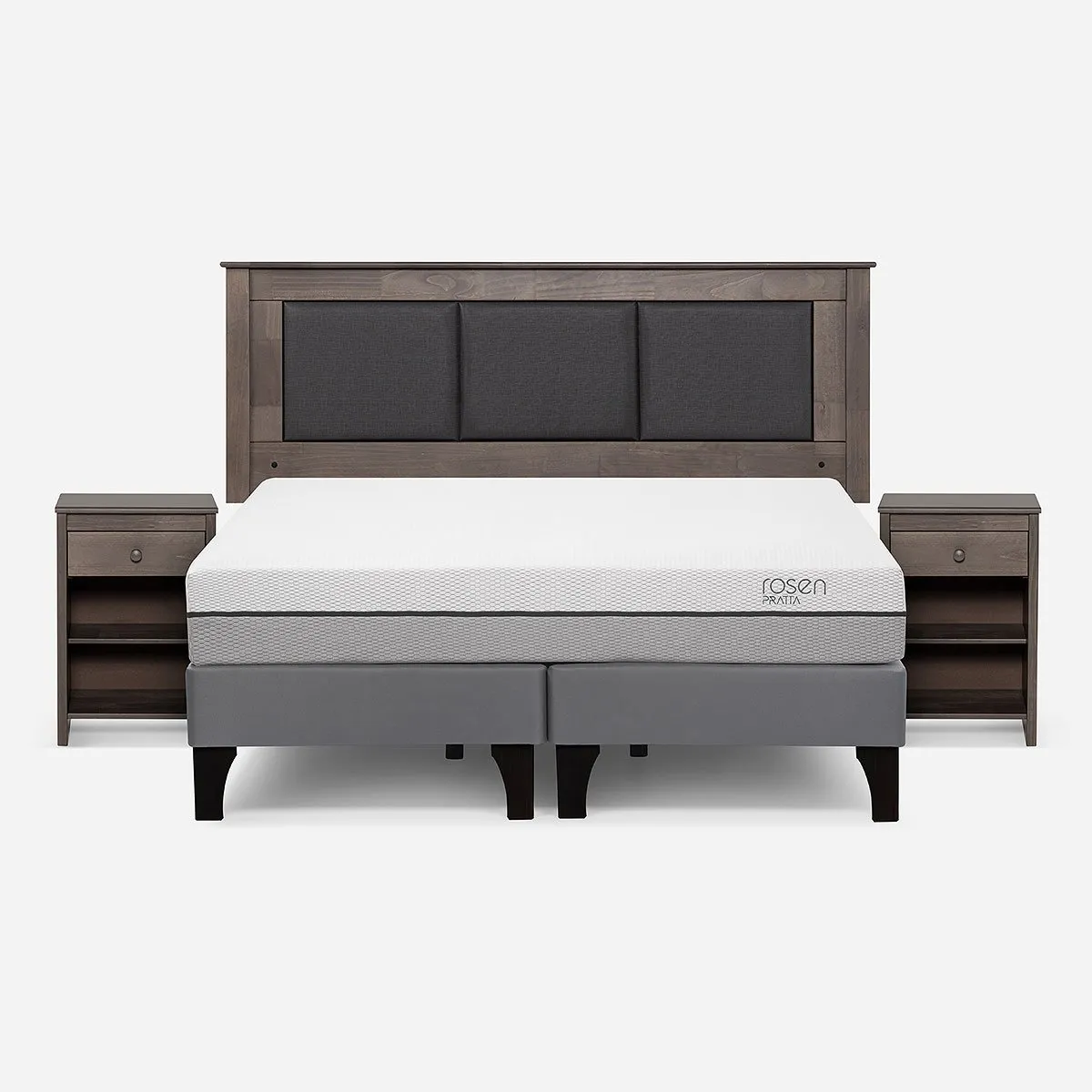 ROSEN - Cama Europea Pratta 2 Plazas BD P. Madera+Respaldo+Veladores