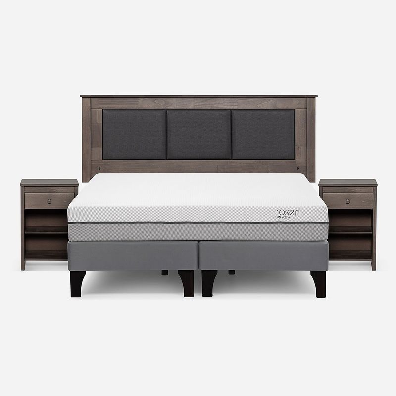 ROSEN - Cama Europea Pratta 2 Plazas BD P. Madera+Respaldo+Veladores