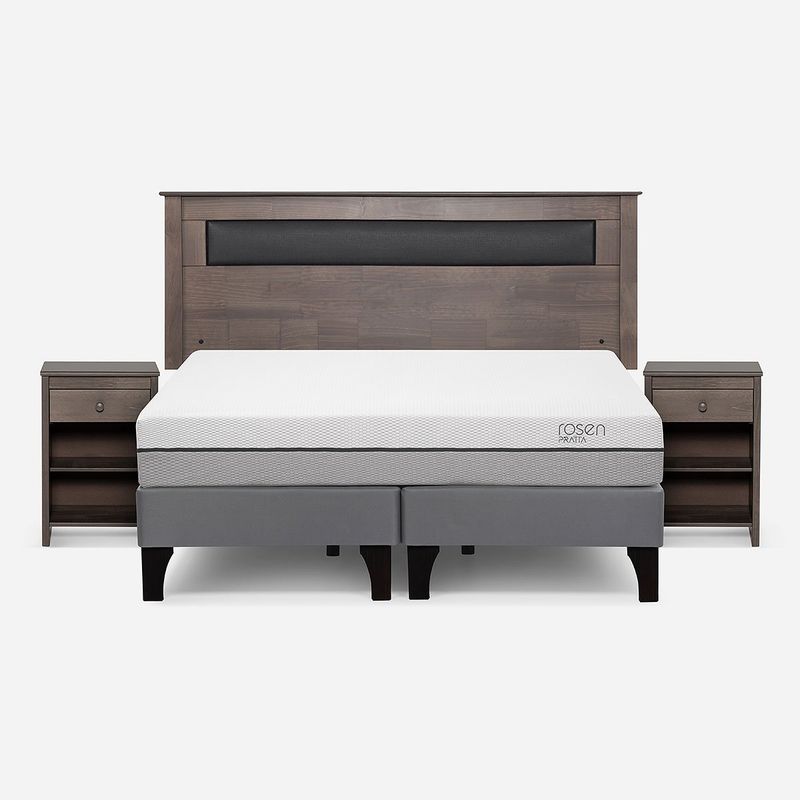 ROSEN - Cama Europea Pratta 2 Plazas BD Pata Madera+ Muebles Ferrara