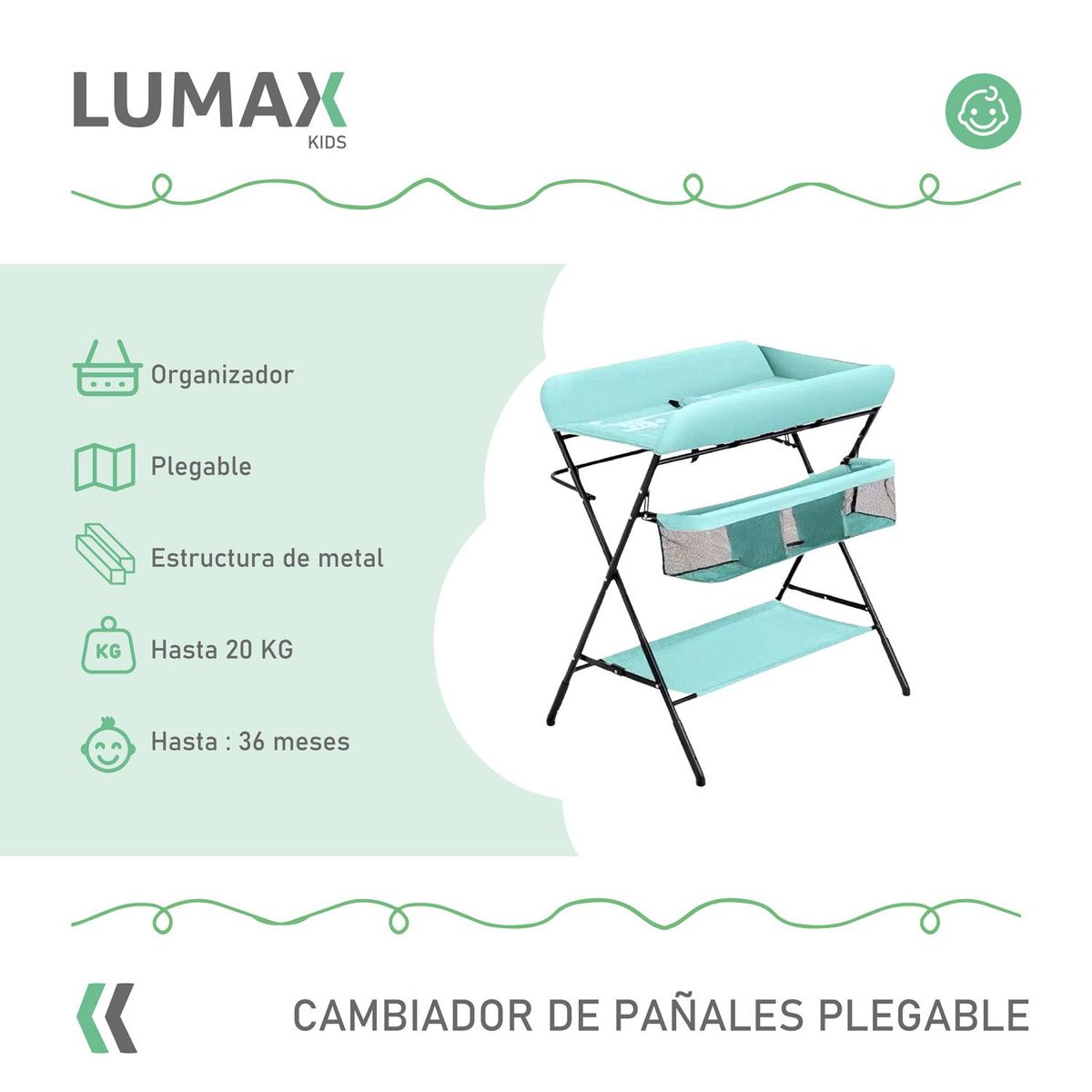 LUMAX - Cambiador De Pañales Para Bebe Plegable Portatil Verde