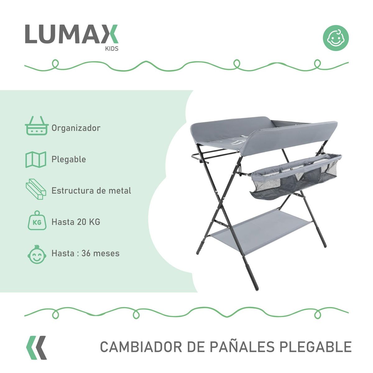 LUMAX - Cambiador De Pañales Para Bebe Plegable Portatil Negro