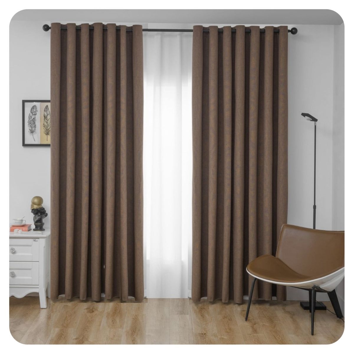 DIANA - cortina cafe 100% black out ENGOMADA con argolla  2 paños 140X220 CM