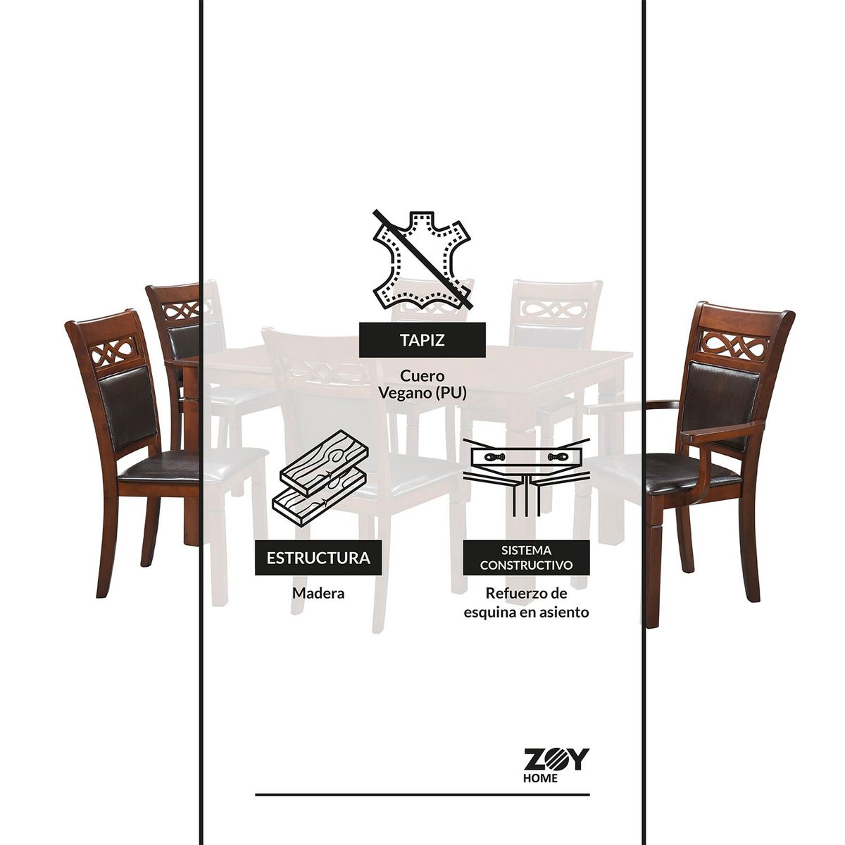 GENERICO - Juego de Comedor Capri PU 4 Sillas 2 Sitiales.