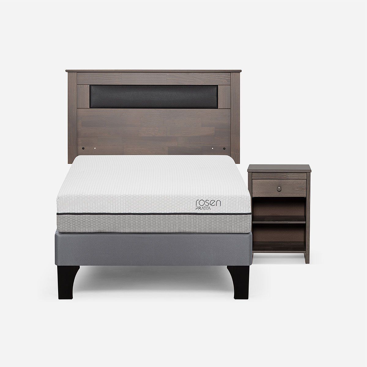 ROSEN - Cama Europea Pratta 1 Plaza Pata Madera + Muebles Ferrara Gr