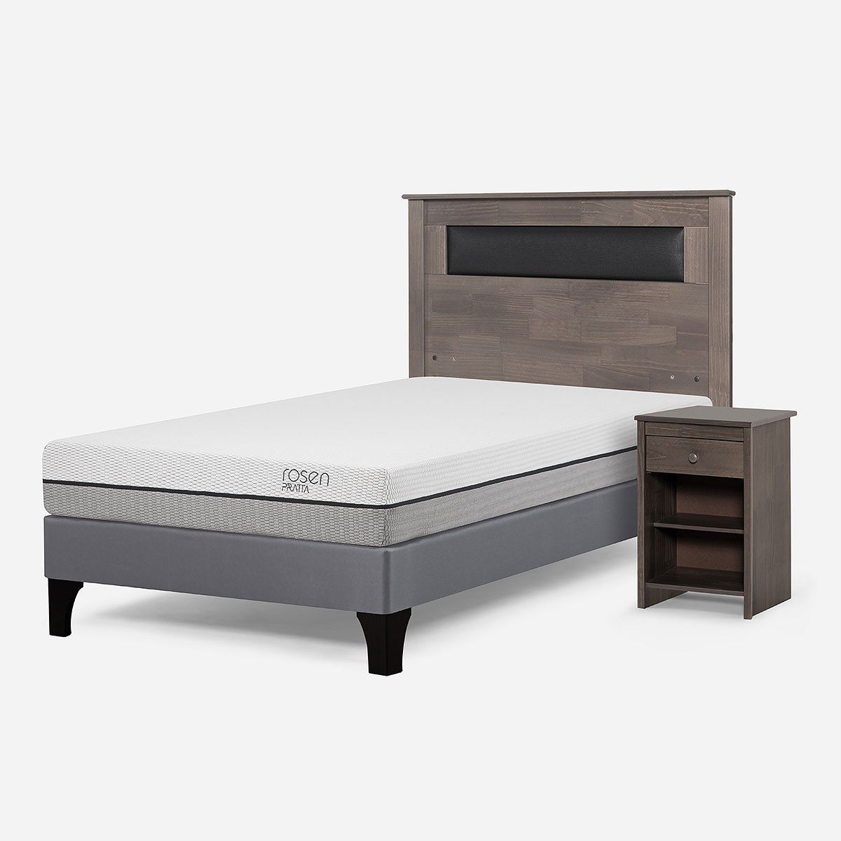 ROSEN - Cama Europea Pratta 1 Plaza Pata Madera + Muebles Ferrara Gr
