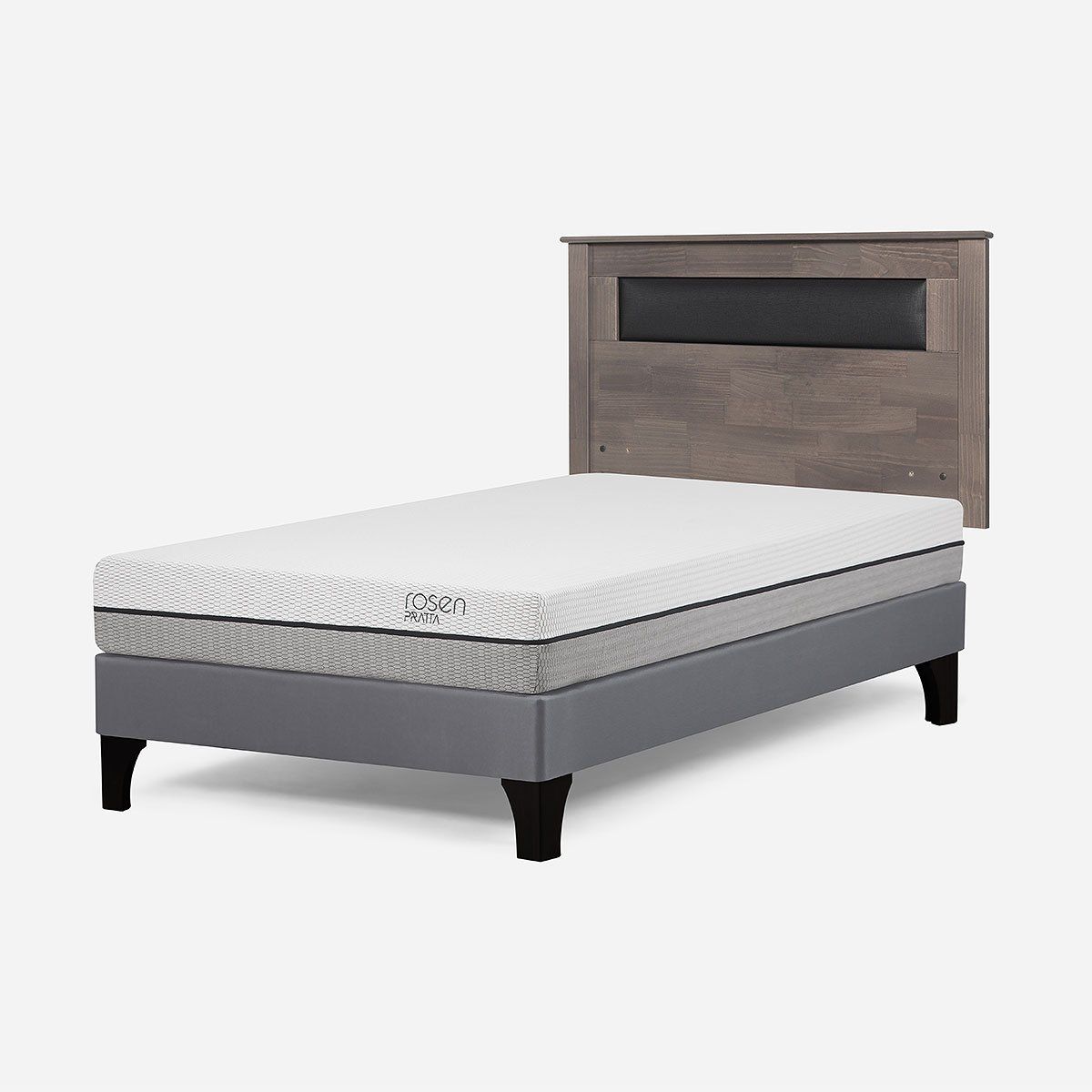 ROSEN - Cama Europea Pratta 1 Plaza Pata Madera + Respaldo Ferrara