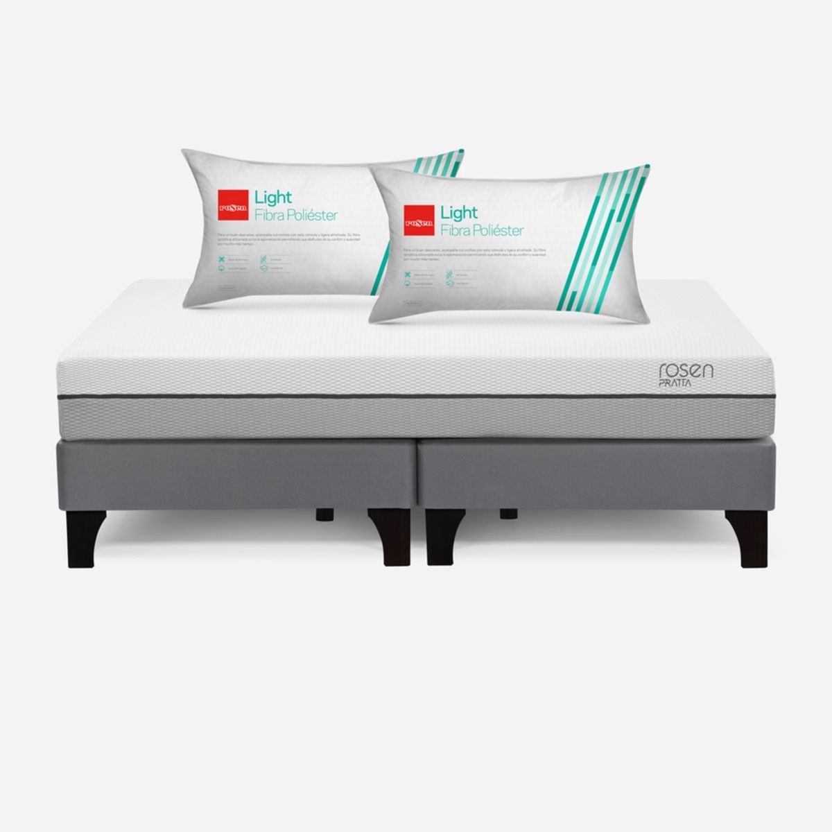 ROSEN - Cama Europea Pratta King 180x200 cm + Almohadas Fibra Light