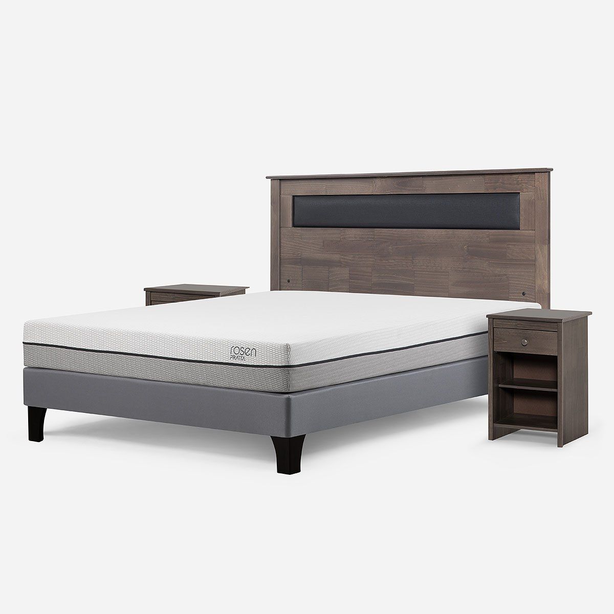 ROSEN - Cama Europea Pratta 2 Plazas BN Pata Madera+ Muebles Ferrara