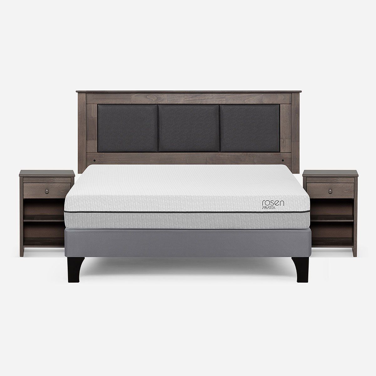 ROSEN - Cama Europea Pratta 2 Plazas BN P. Madera+Respaldo+Veladores