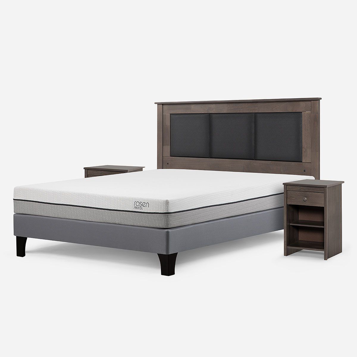 ROSEN - Cama Europea Pratta 2 Plazas BN P. Madera+Respaldo+Veladores