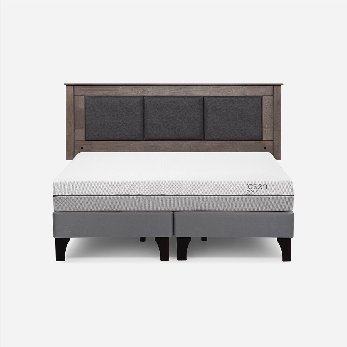 ROSEN - Cama Europea Pratta King BD Pata Madera + Respaldo Rachel