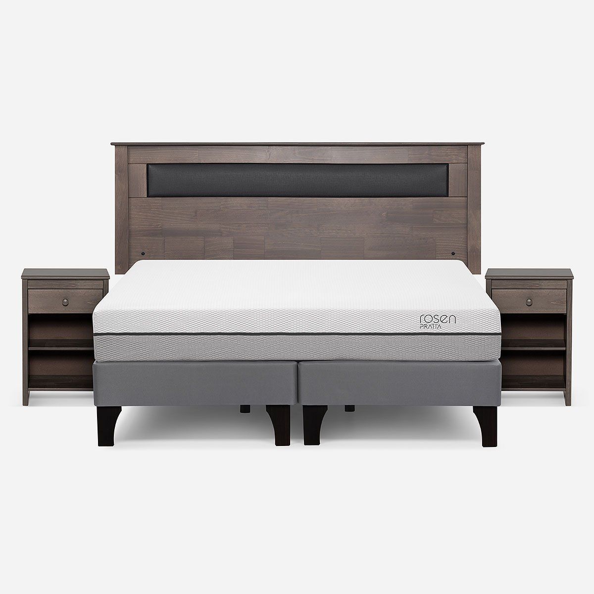 ROSEN - Cama Europea Pratta King BD Pata Madera + Muebles Ferrara