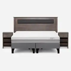 ROSEN - Cama Europea Pratta King BD Pata Madera + Muebles Ferrara