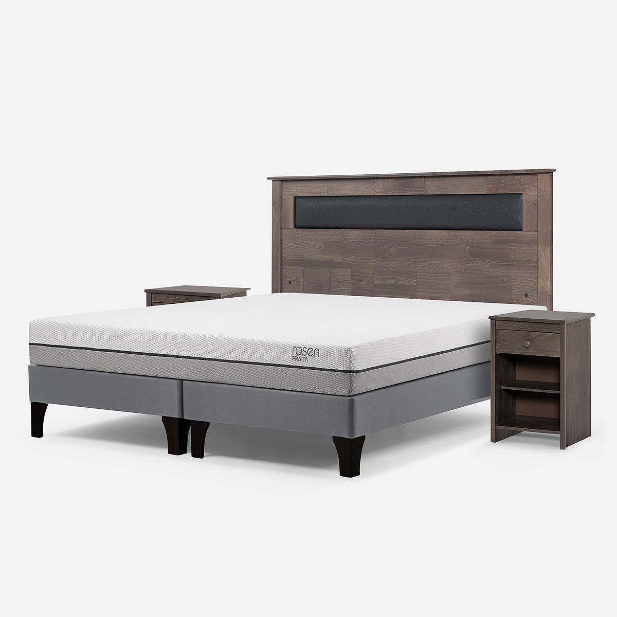 ROSEN - Cama Europea Pratta King BD Pata Madera + Muebles Ferrara