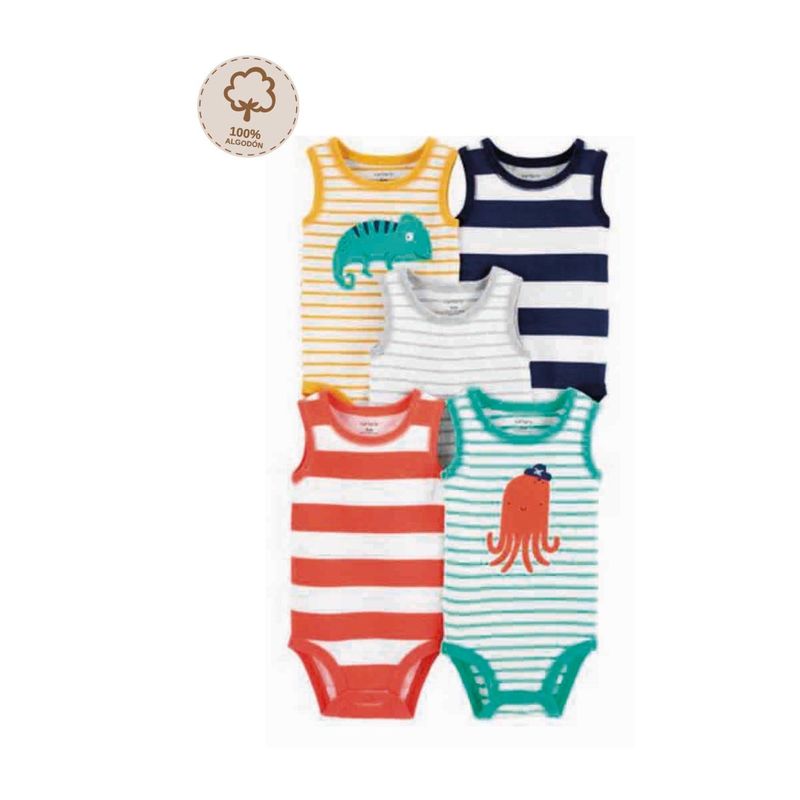 TEDMIMAK - Pack 5 Bodys Bebe Niño Tedmimak Sin Manga 100% Algodón