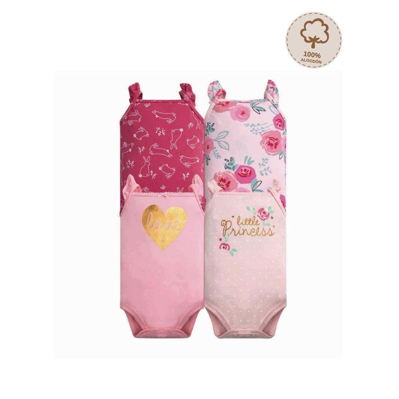 TEDMIMAK - Pack 4 Bodys Tedmimak Sin Manga Bebe Niña 100% Algodón