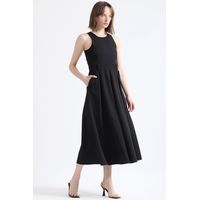 Vestido Maxi Faldon Pliegues, Negro
