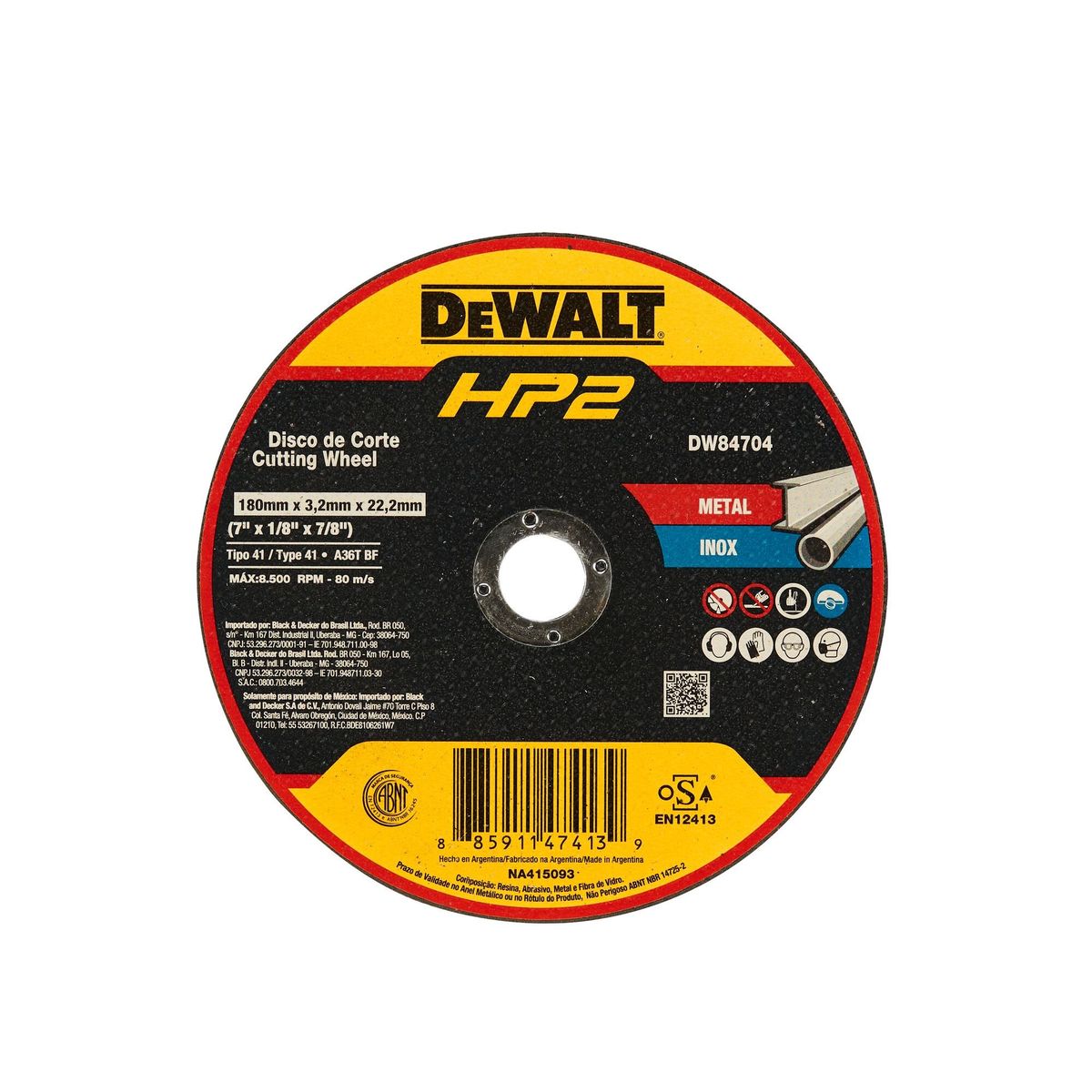 DEWALT - Disco corte 7'x1/8' Ac. Inox./Metal Plano DEWALT DW84704