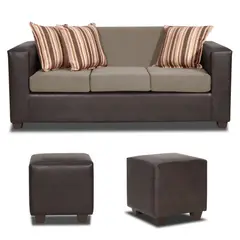 INNOVAMUEBLES - Living Invictus 3 Cuerpos + 2 Pouf Tela-PU Beige