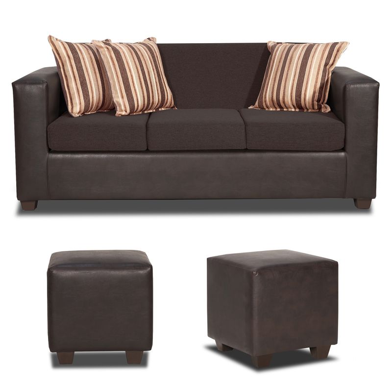 INNOVAMUEBLES - Living Invictus 3 Cuerpos + 2 Pouf Tela-PU Chocolate